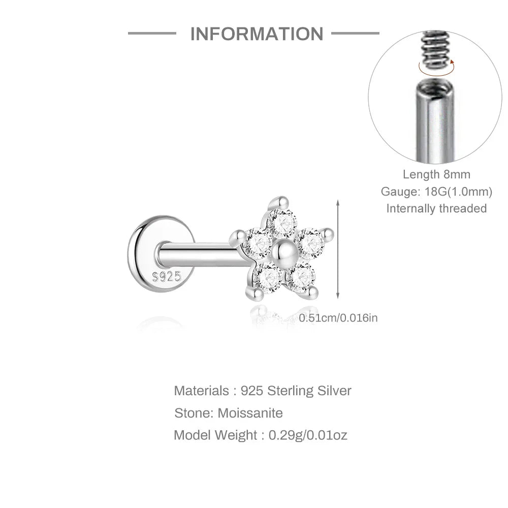 925 Sterling Silver Mini Moissanite Four-Claw Screw Stud Earrings For Women