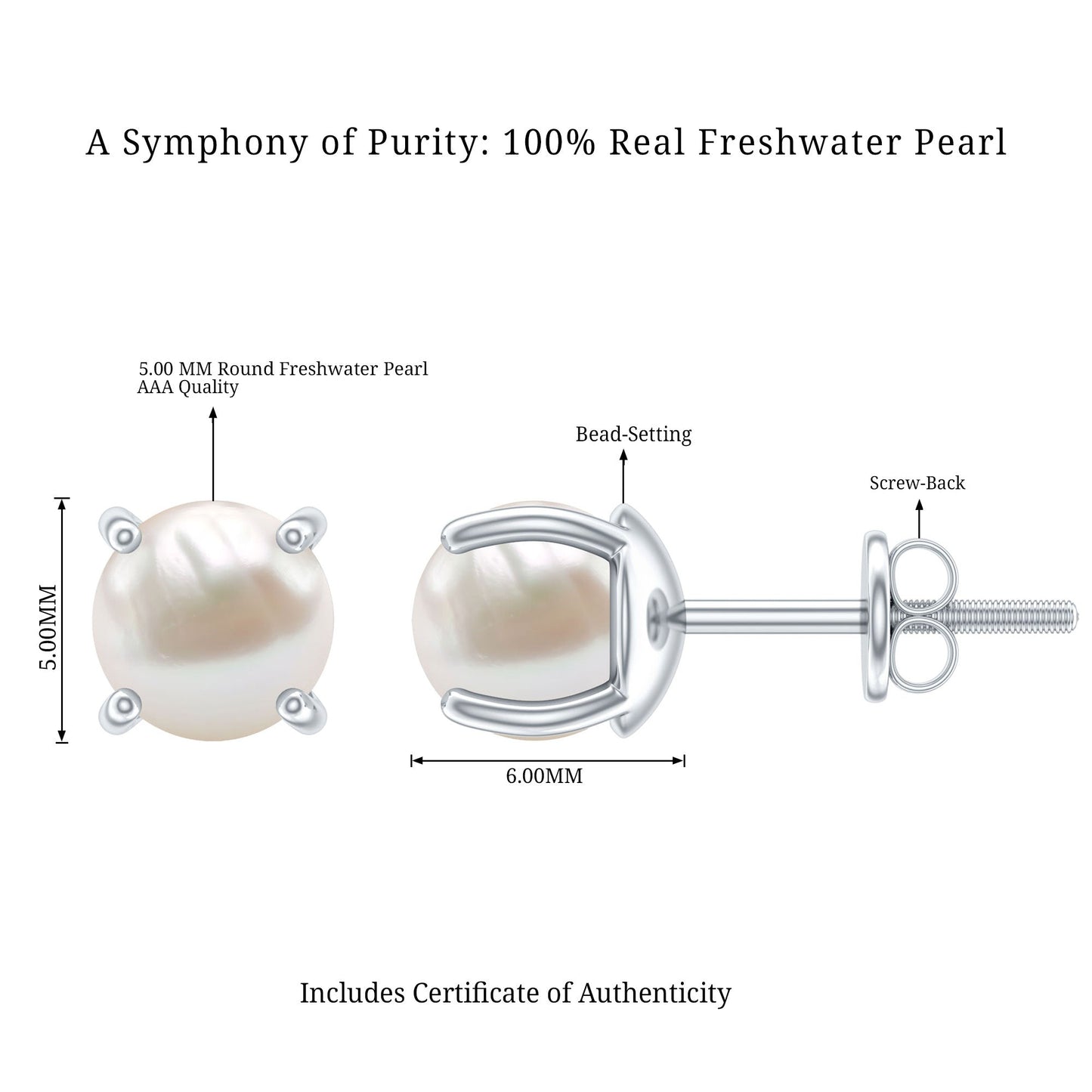 4 Carat Handpicked Freshwater Pearl Stud Earrings with Screw Back