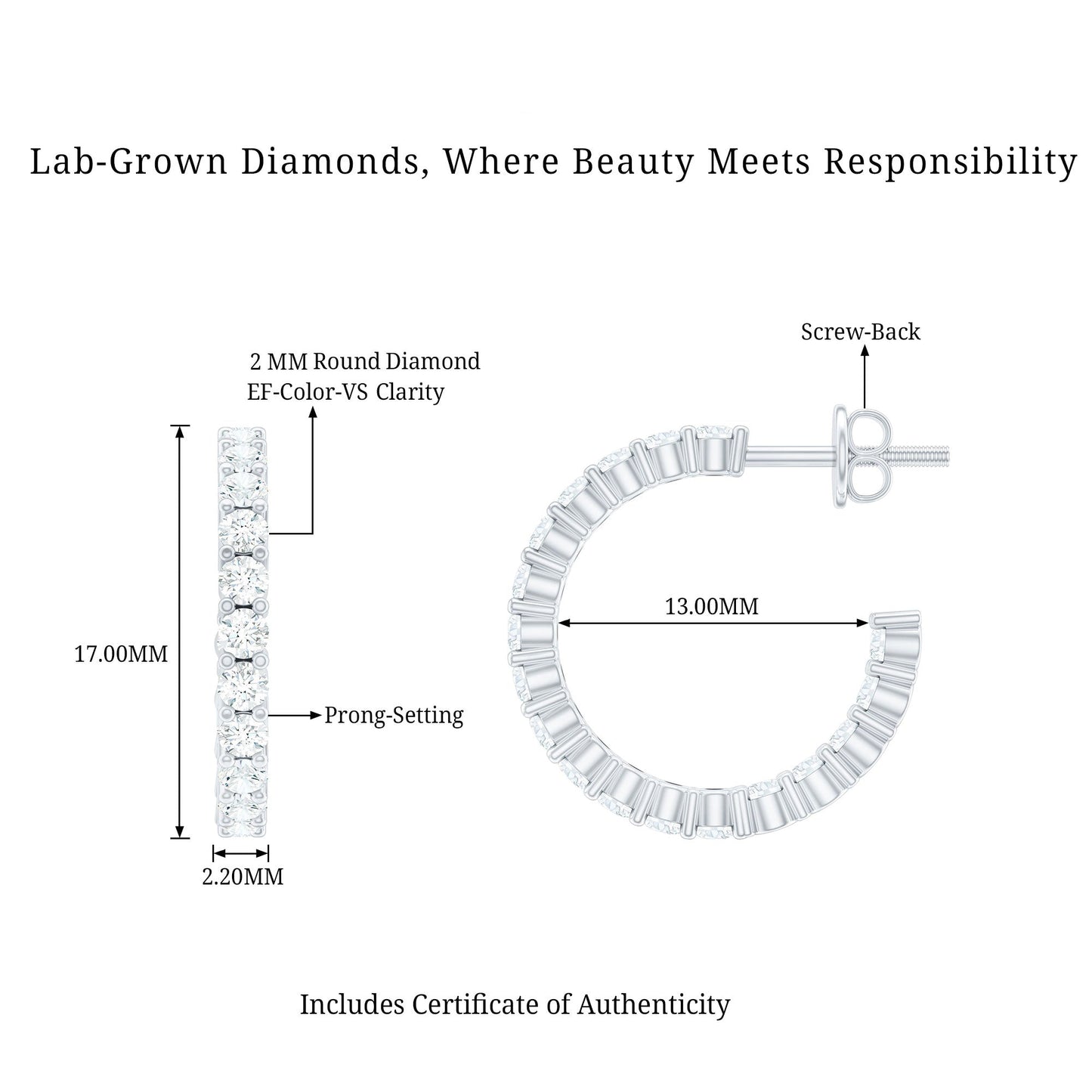 Lab Grown Diamond Hoop Earrings with Screw Back