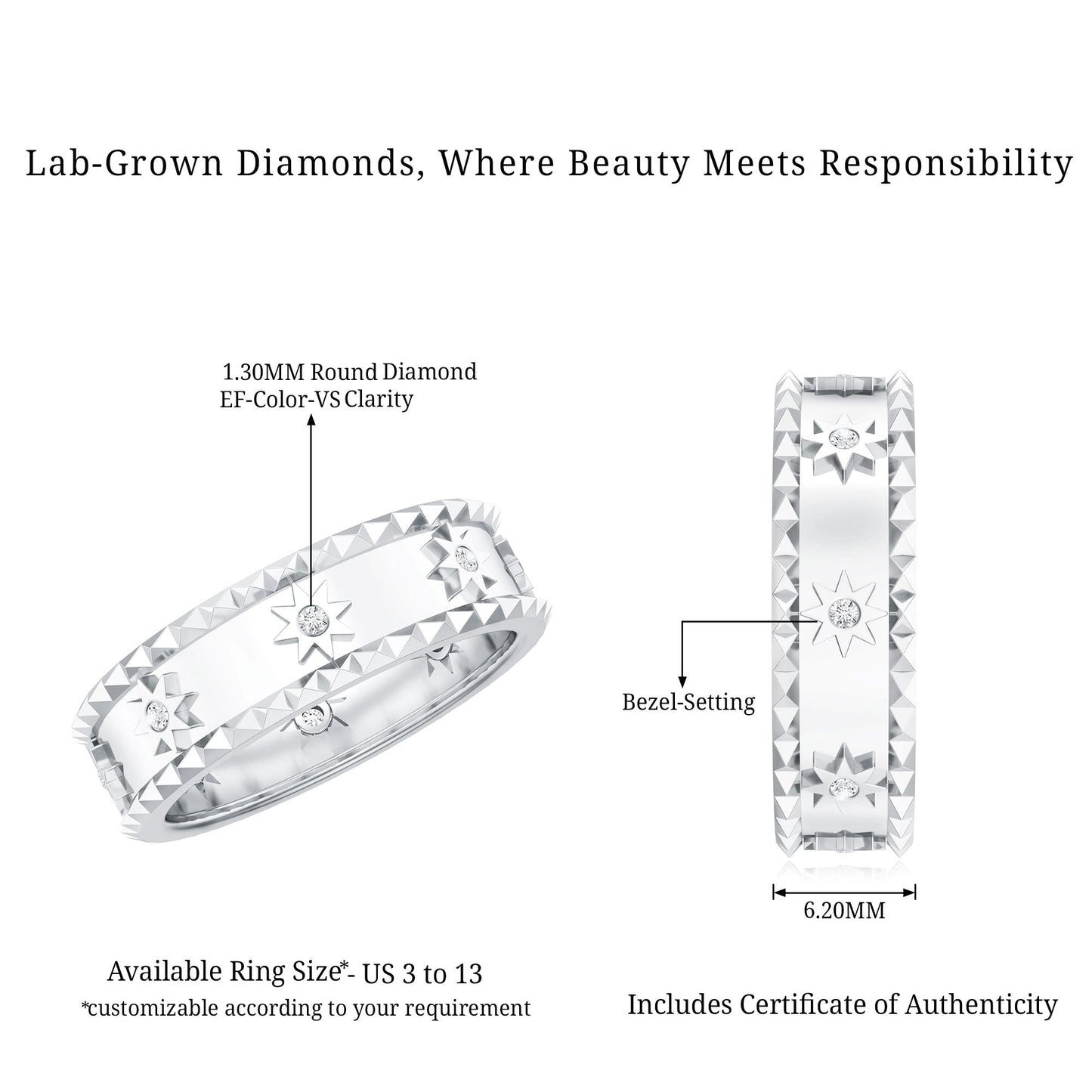 Vintage Inspired Lab Grown Diamond Starburst Wedding Band