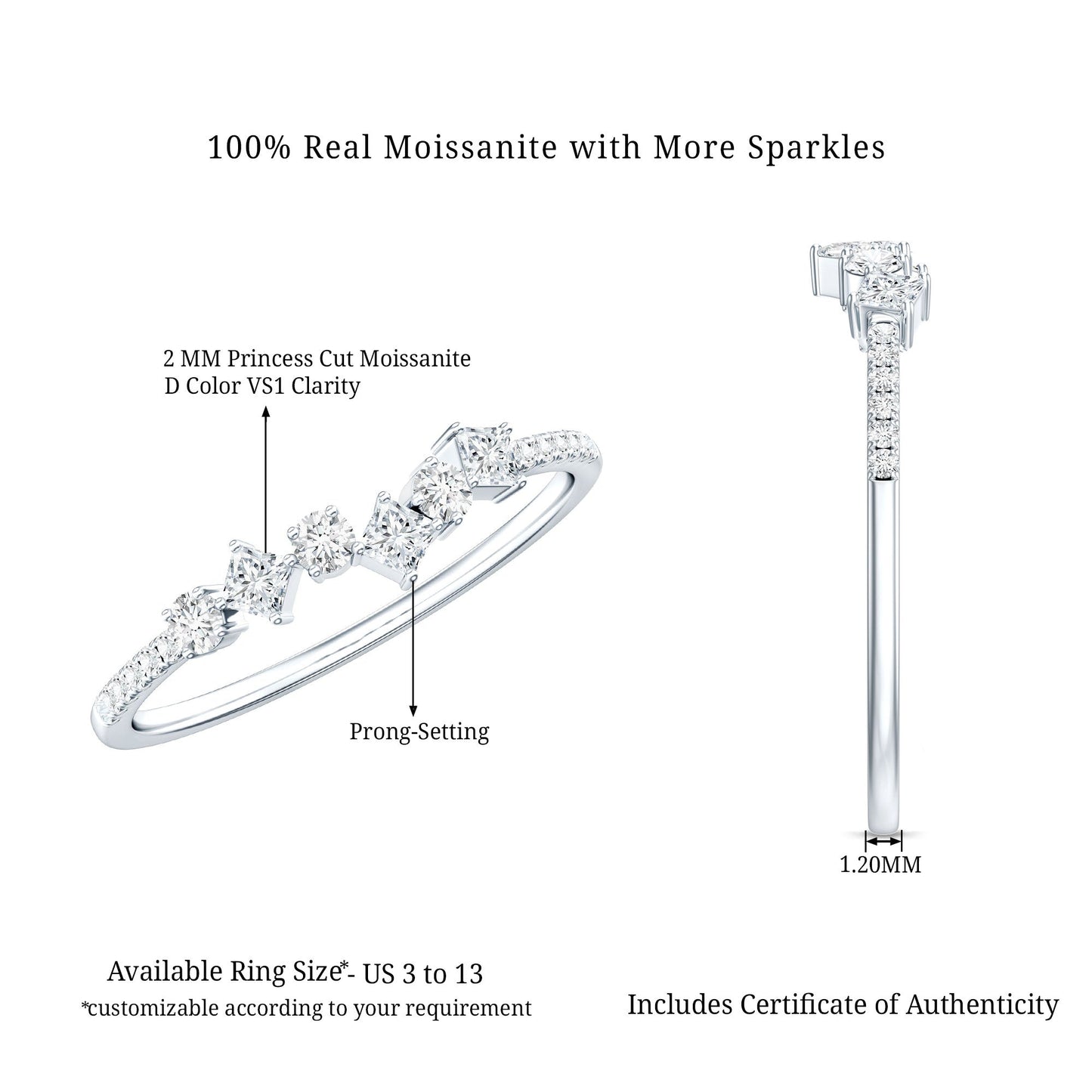 Women's Moissanite Half Eternity Band Ring in Silver