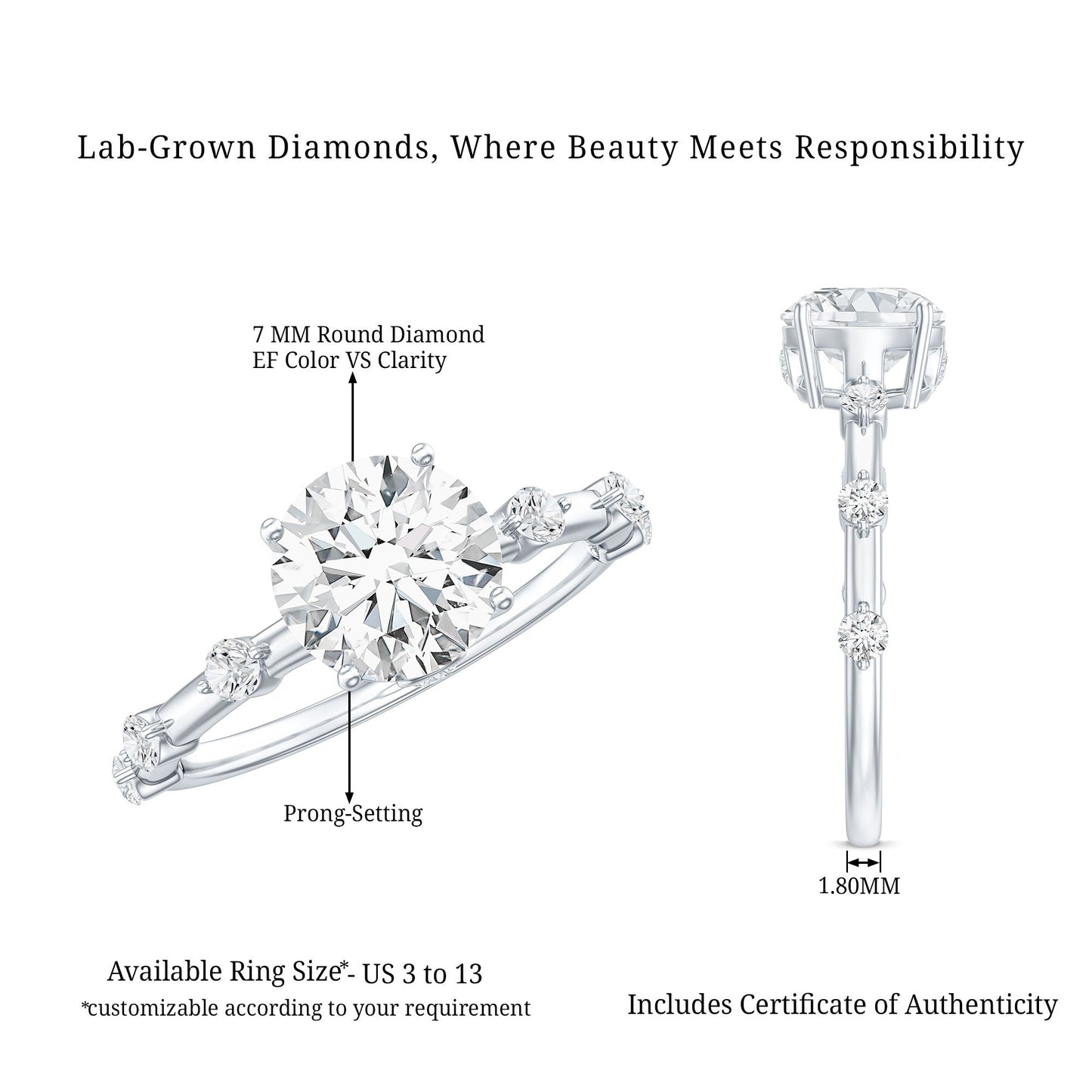 Round Brilliant Cut Lab Grown Diamond Traditional Engagement Ring