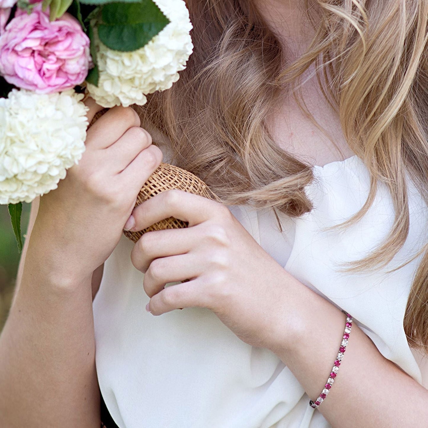6CTW Lab-Created Ruby & White Sapphire Tennis Bracelet in 14K Gold Overlay – 7.25”