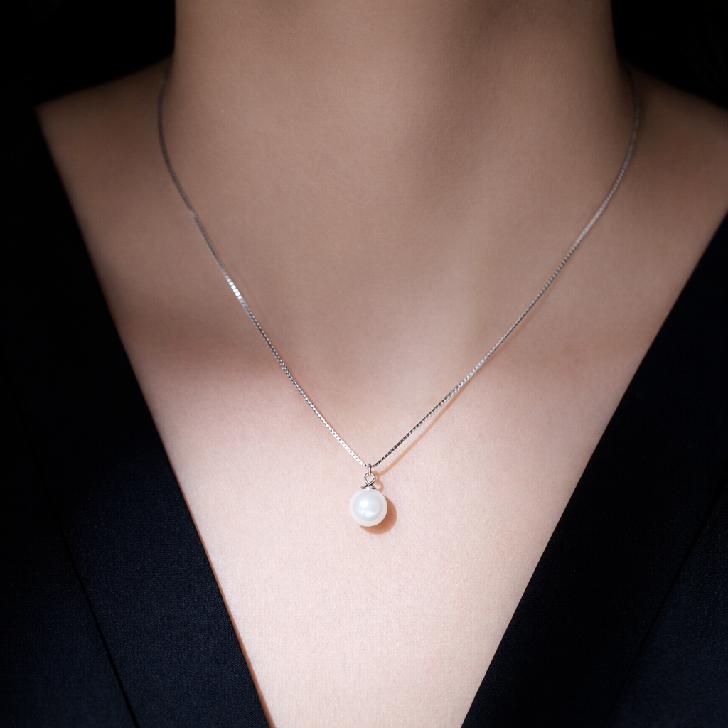 Natural 7.50 Carat Pearl Drop Necklace with Silver Chain