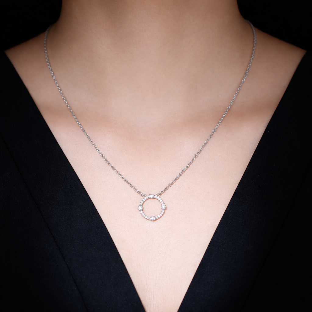 Sterling Silver Moissanite Eternity Necklace With Chain