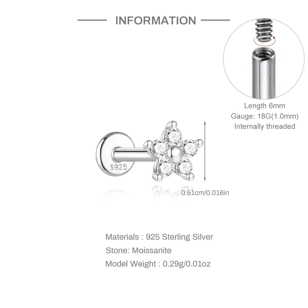 925 Sterling Silver Mini Moissanite Four-Claw Screw Stud Earrings For Women