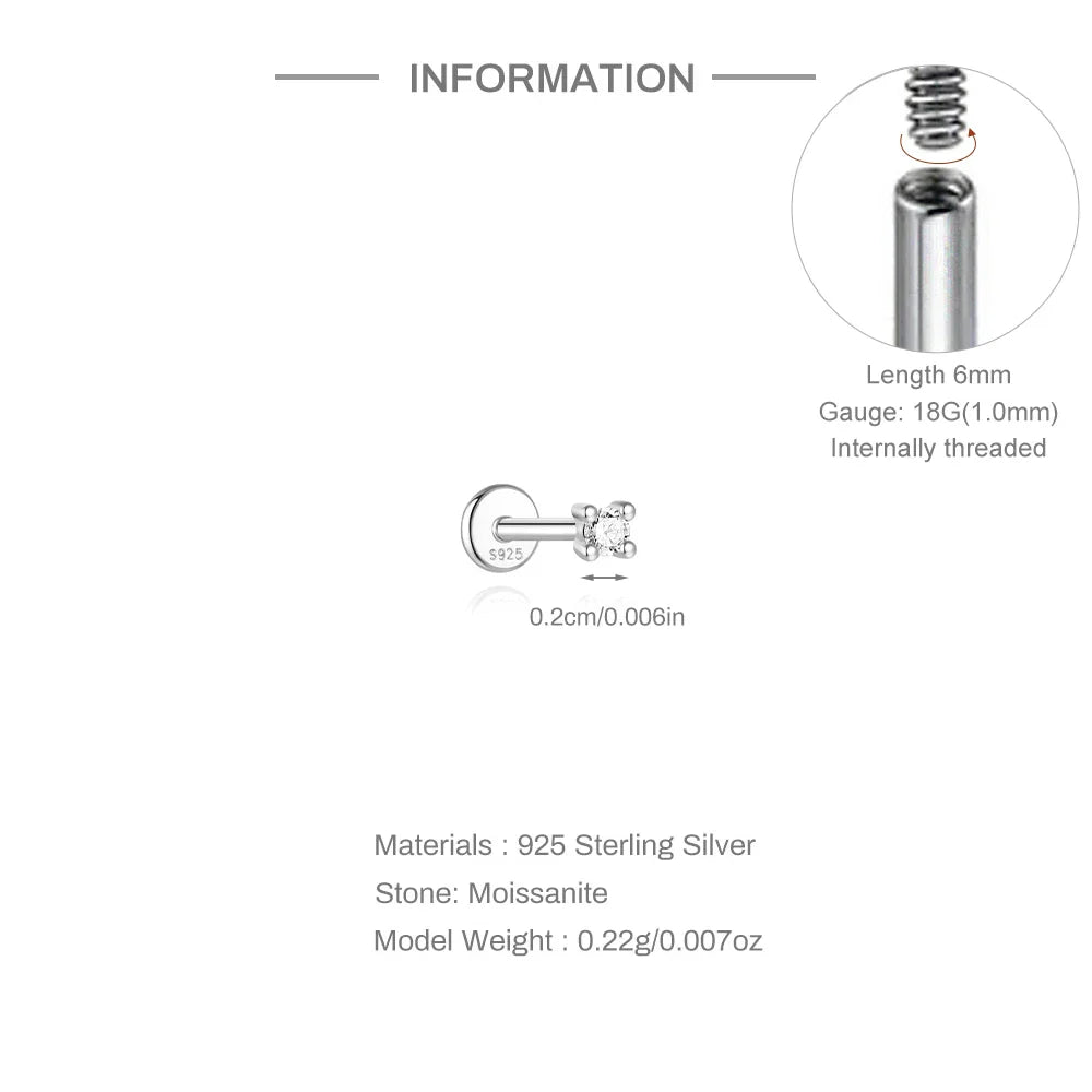 925 Sterling Silver Mini Moissanite Four-Claw Screw Stud Earrings For Women