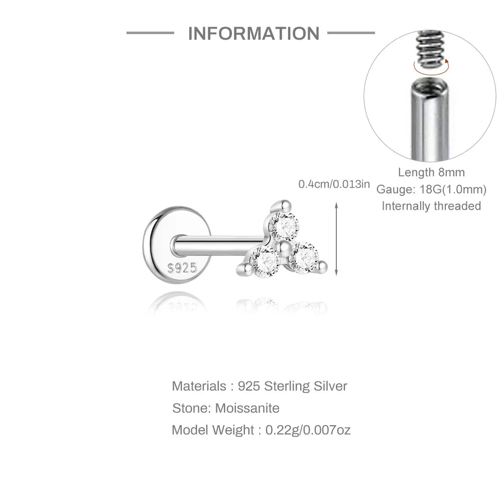 925 Sterling Silver Mini Moissanite Four-Claw Screw Stud Earrings For Women