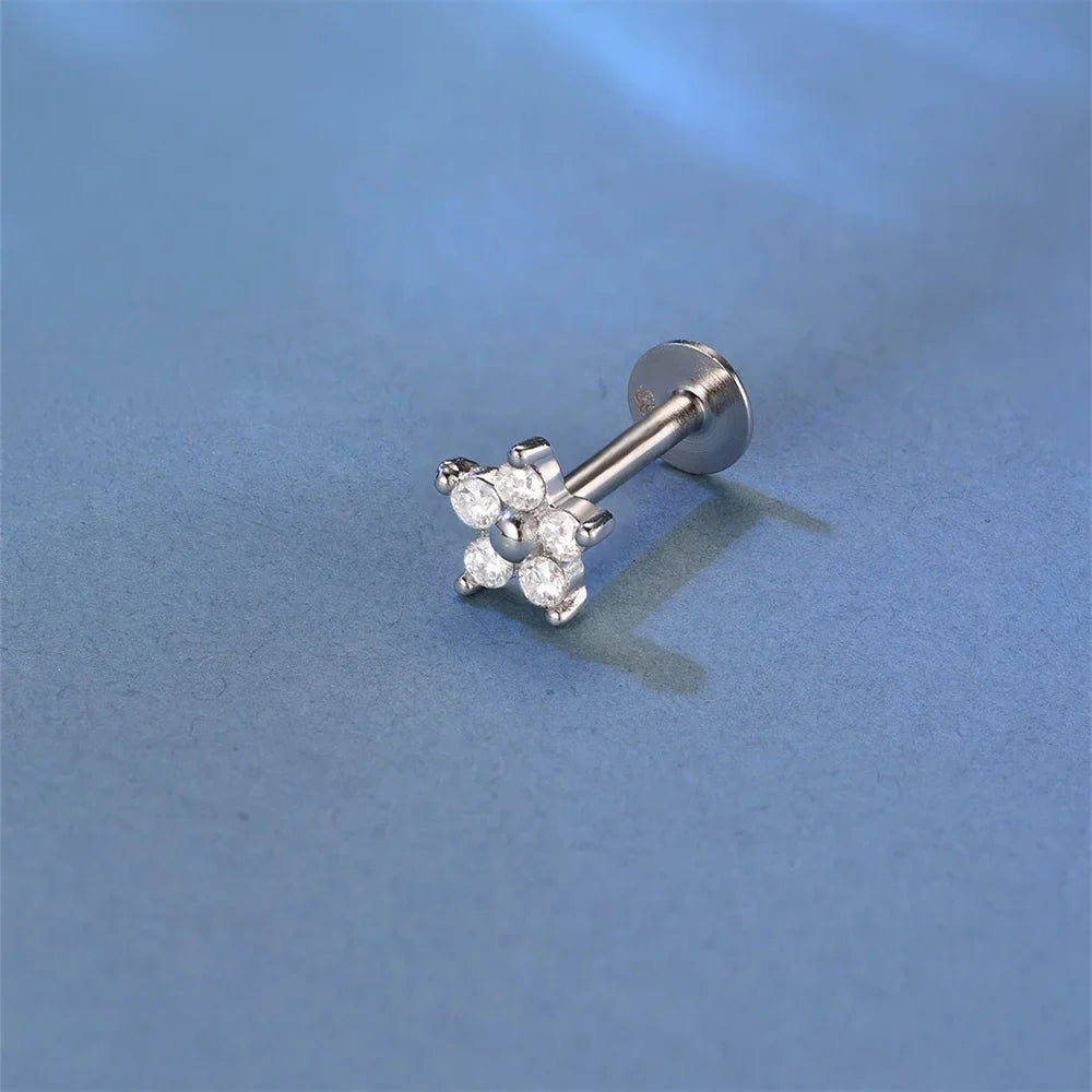 925 Sterling Silver Mini Moissanite Four-Claw Screw Stud Earrings For Women