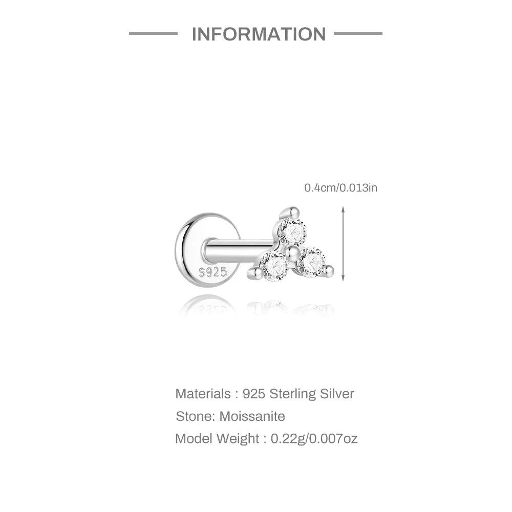 925 Sterling Silver Mini Moissanite Four-Claw Screw Stud Earrings For Women