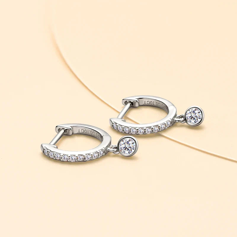 925 Sterling Silver Moissanite Huggie Hoop Earrings 3mm Bezel Set
