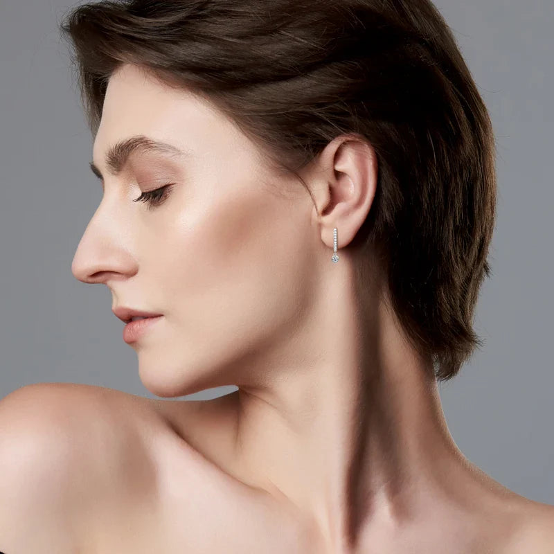 925 Sterling Silver Moissanite Huggie Hoop Earrings 3mm Bezel Set