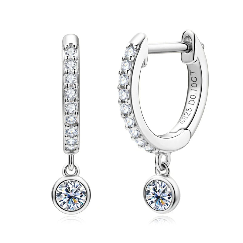 925 Sterling Silver Moissanite Huggie Hoop Earrings 3mm Bezel Set