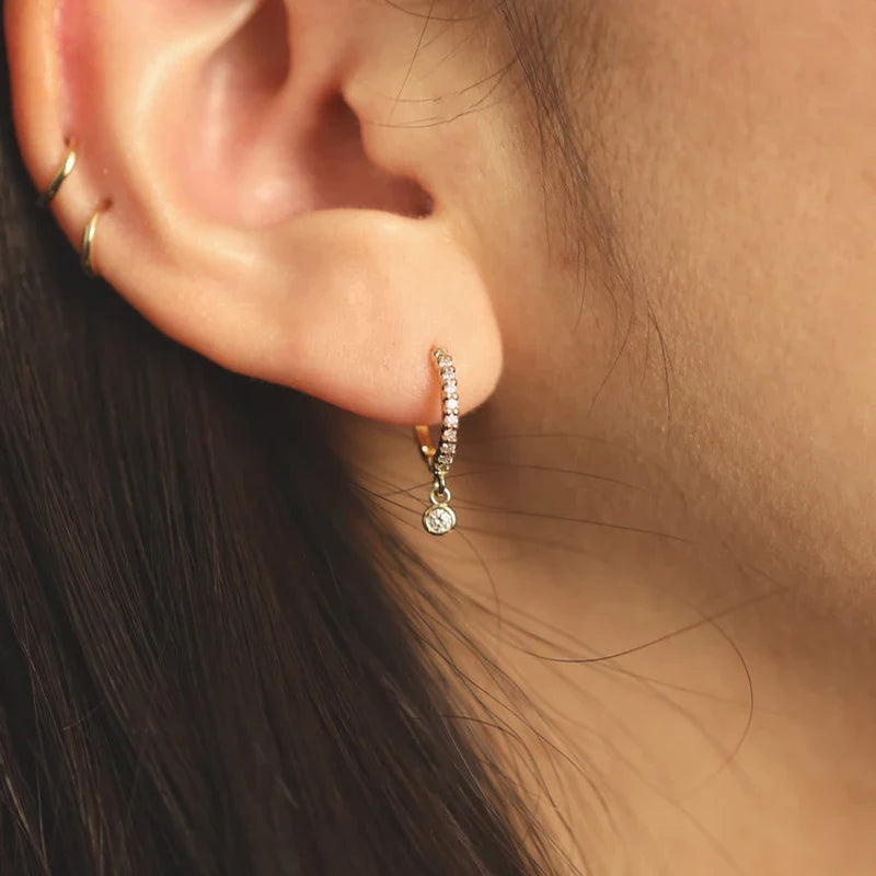 925 Sterling Silver Moissanite Huggie Hoop Earrings 3mm Bezel Set