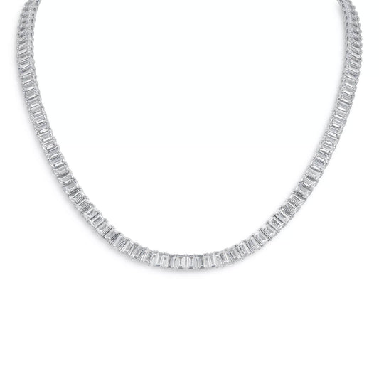 18" Emerald-Cut Created Moissanite Tennis Necklace in 14K Gold Overlay – 30 CTW