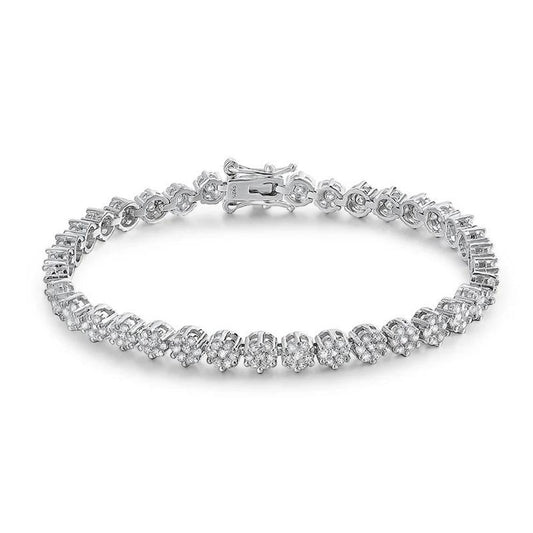 Brilliant Flower Created Moissanite Tennis Bracelet – D-VVS1 Stones, 14K Gold Overlay