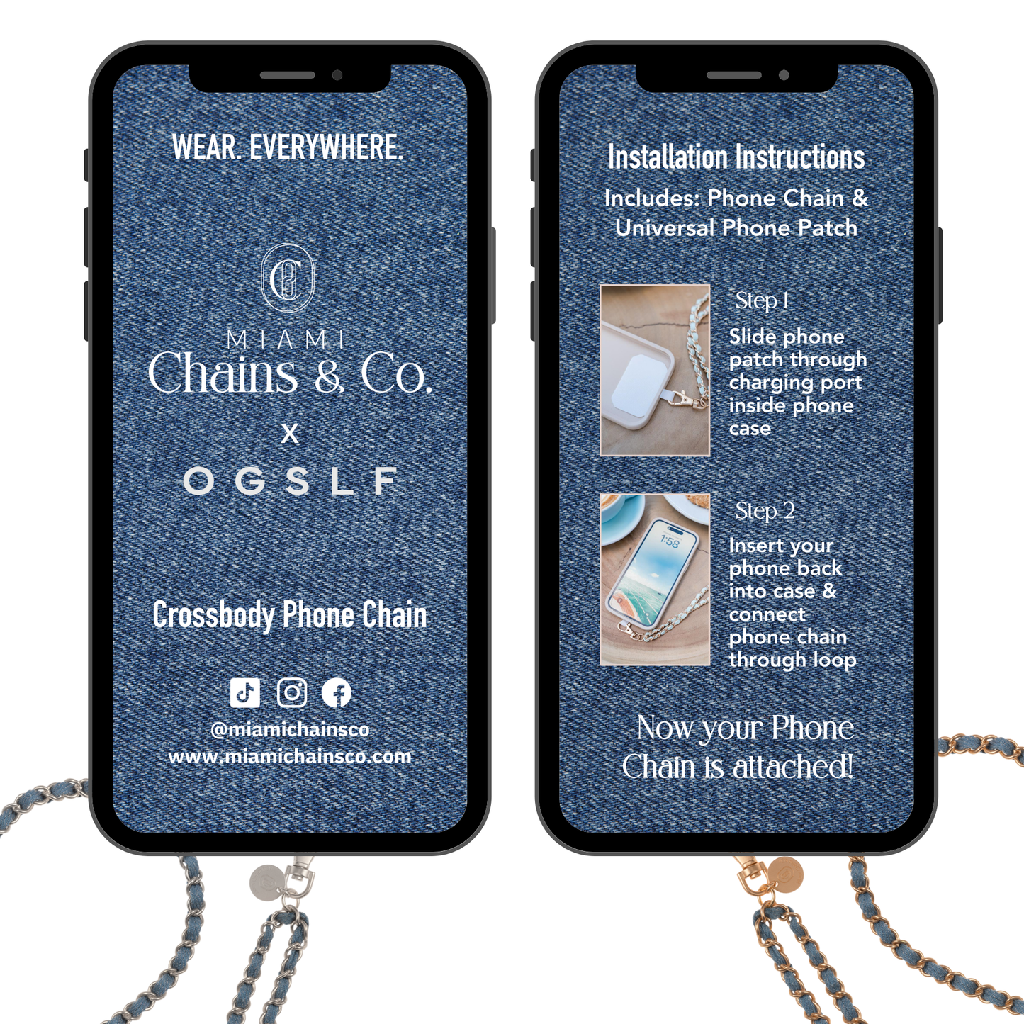 Denim Dream x Matte Silver Crossbody Phone Chain