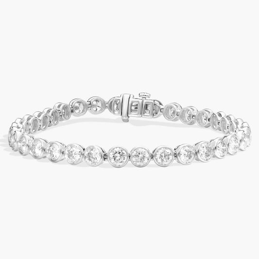 10 CTW Bezel Set Created Moissanite Tennis Bracelet in 14Kt Gold Plated – Round Cut, 7 Inch