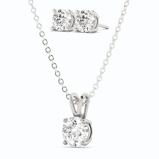 3CTW Moissanite Stud Earrings & Pendant Necklace Set in 14K White Gold Overlay
