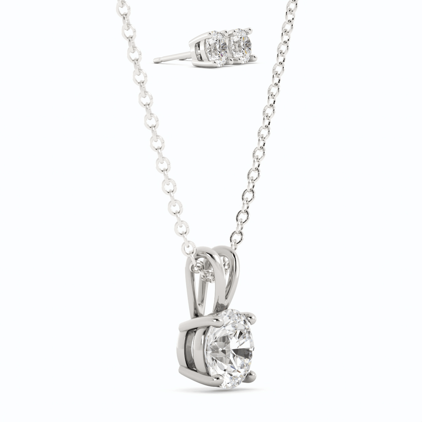 3CTW Moissanite Stud Earrings & Pendant Necklace Set in 14K White Gold Overlay
