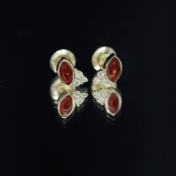 Real Half Carat Fire Opal Stud Earrings with Diamond