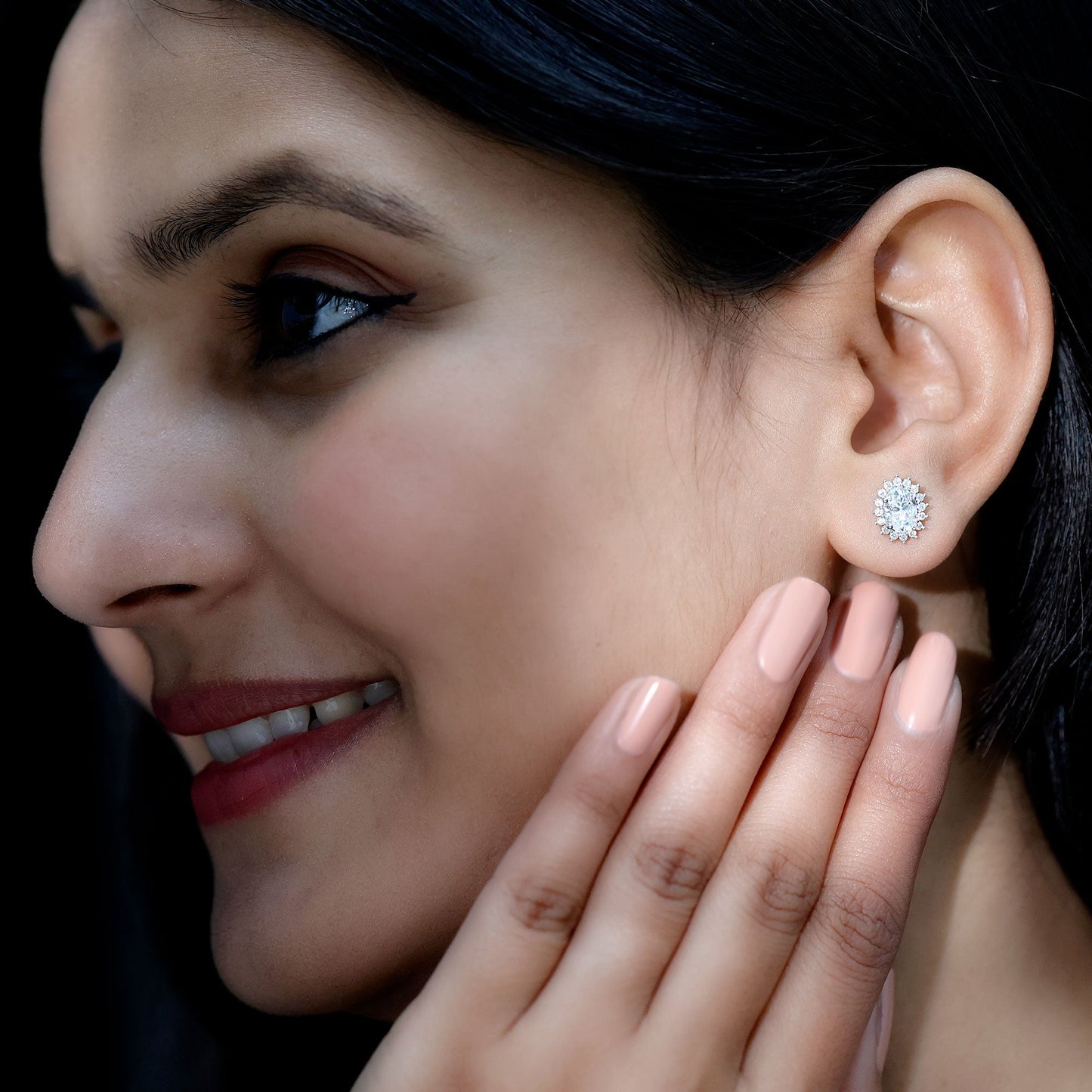 2 Carat Oval Moissanite Halo Stud Earrings In Sterling Silver