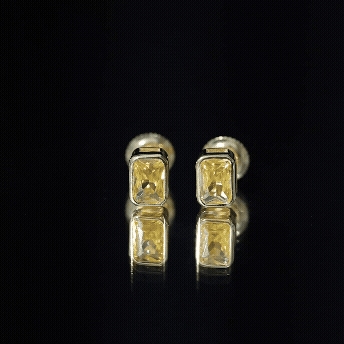 Certified 1.5 Carat Emerald Cut Lab Grown Yellow Sapphire Stud Earrings