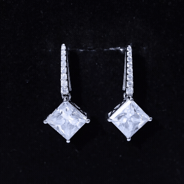 Certified 6 Carat Princess Cut Moissanite Drop Earrings in Silver