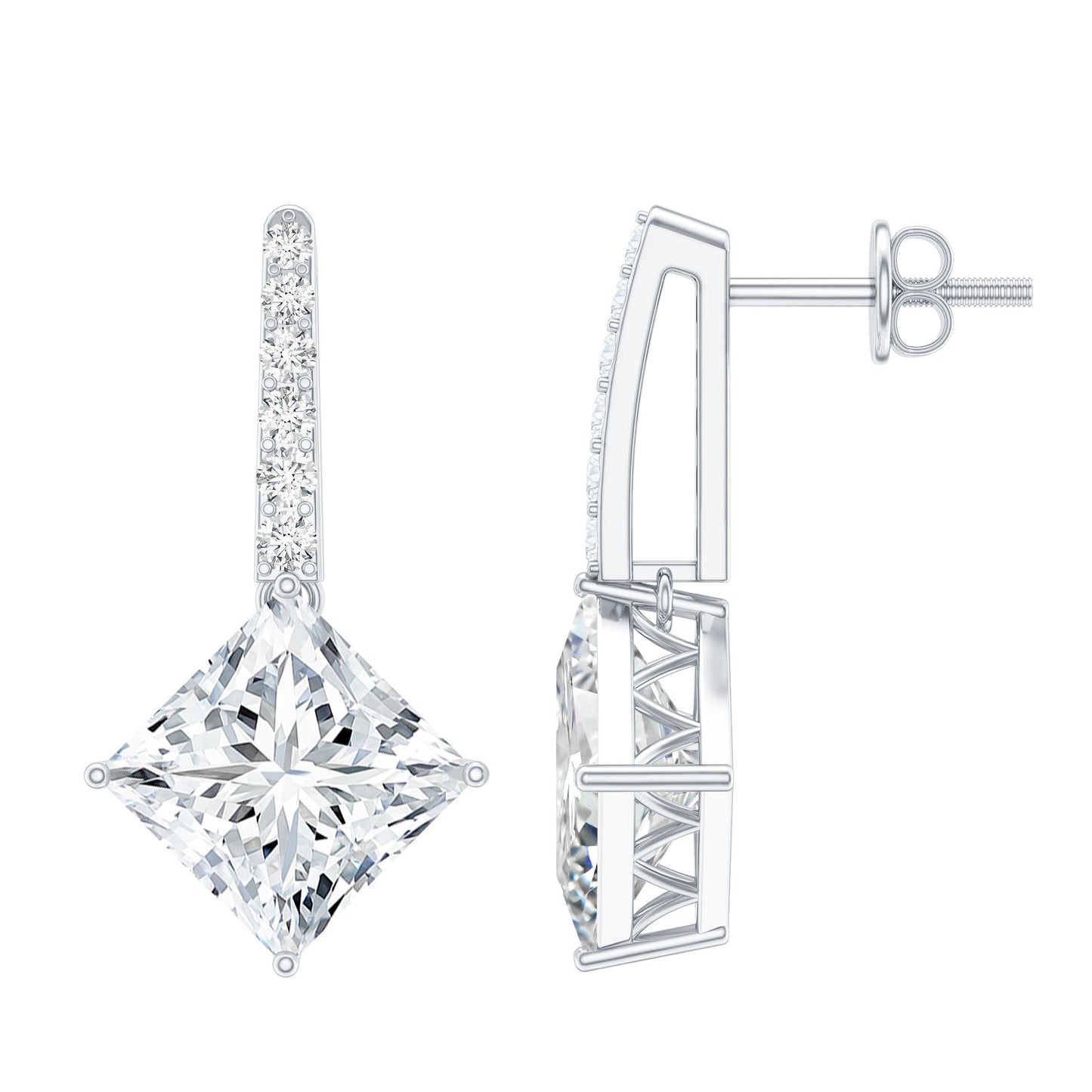 Certified 6 Carat Princess Cut Moissanite Drop Earrings in Silver