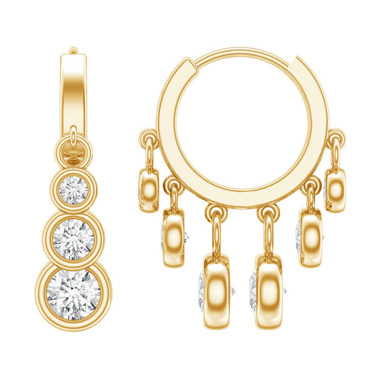 Bezel Set Moissanite Hinged Hoop Drop Earrings in Silver