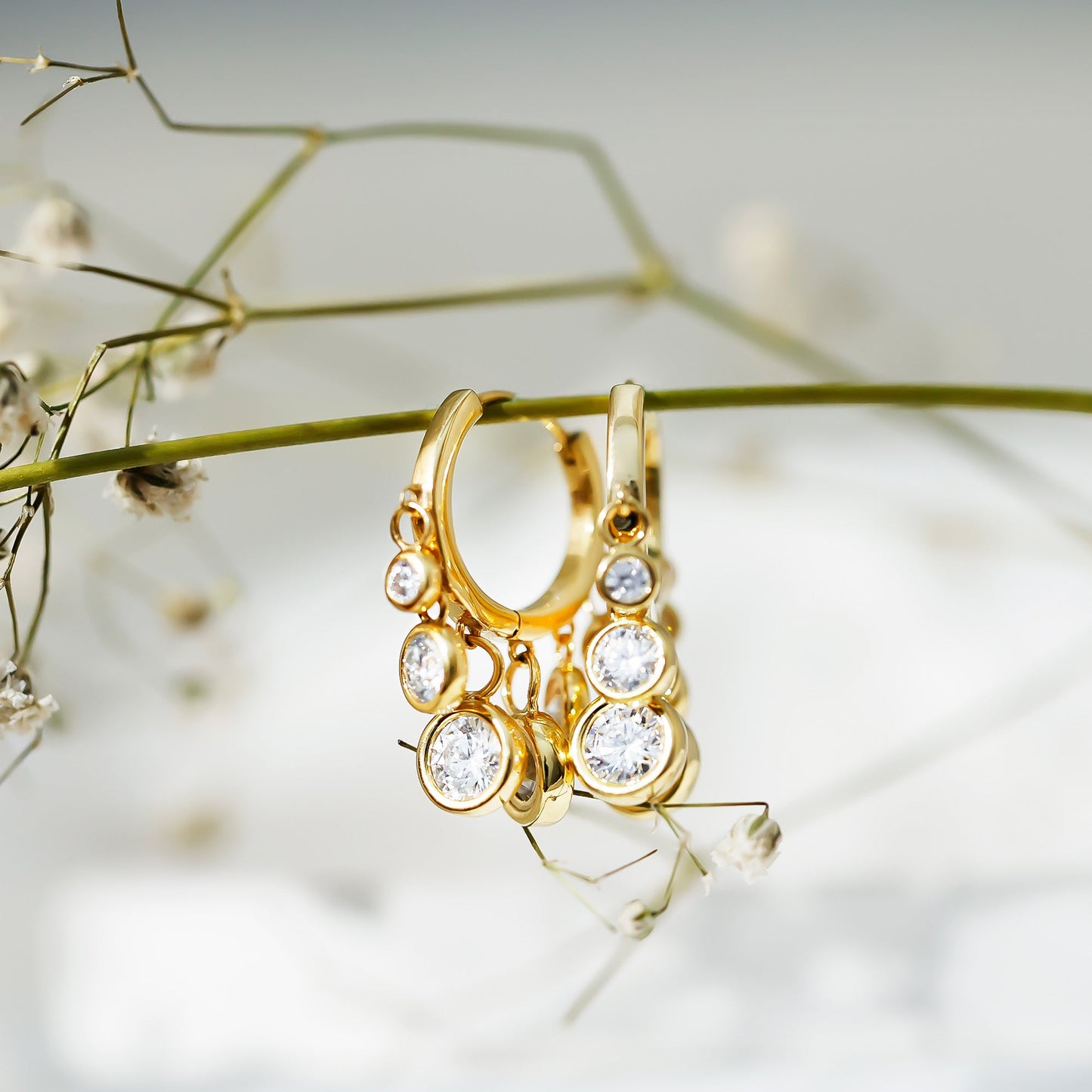 Bezel Set Moissanite Hinged Hoop Drop Earrings in Silver