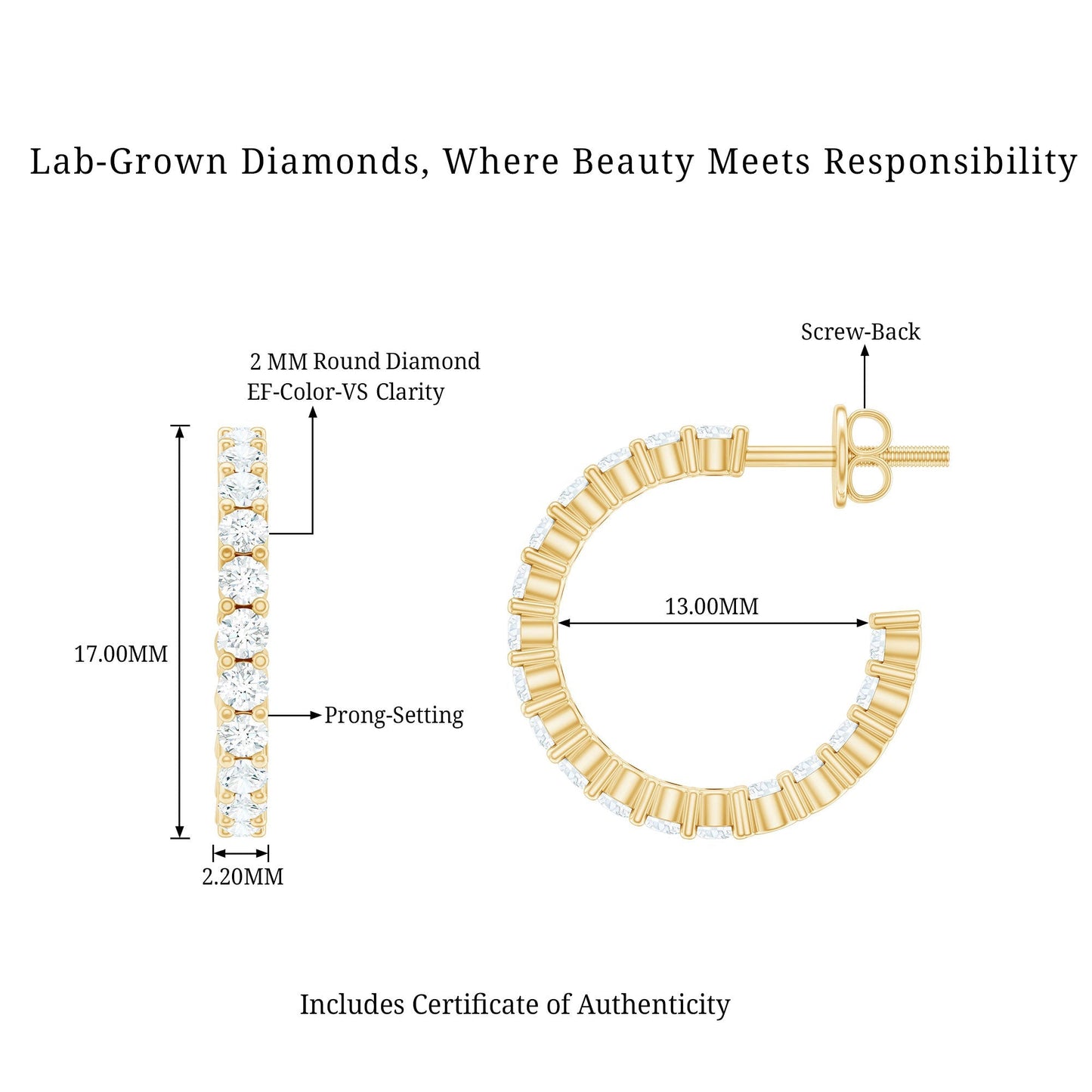 Lab Grown Diamond Hoop Earrings with Screw Back