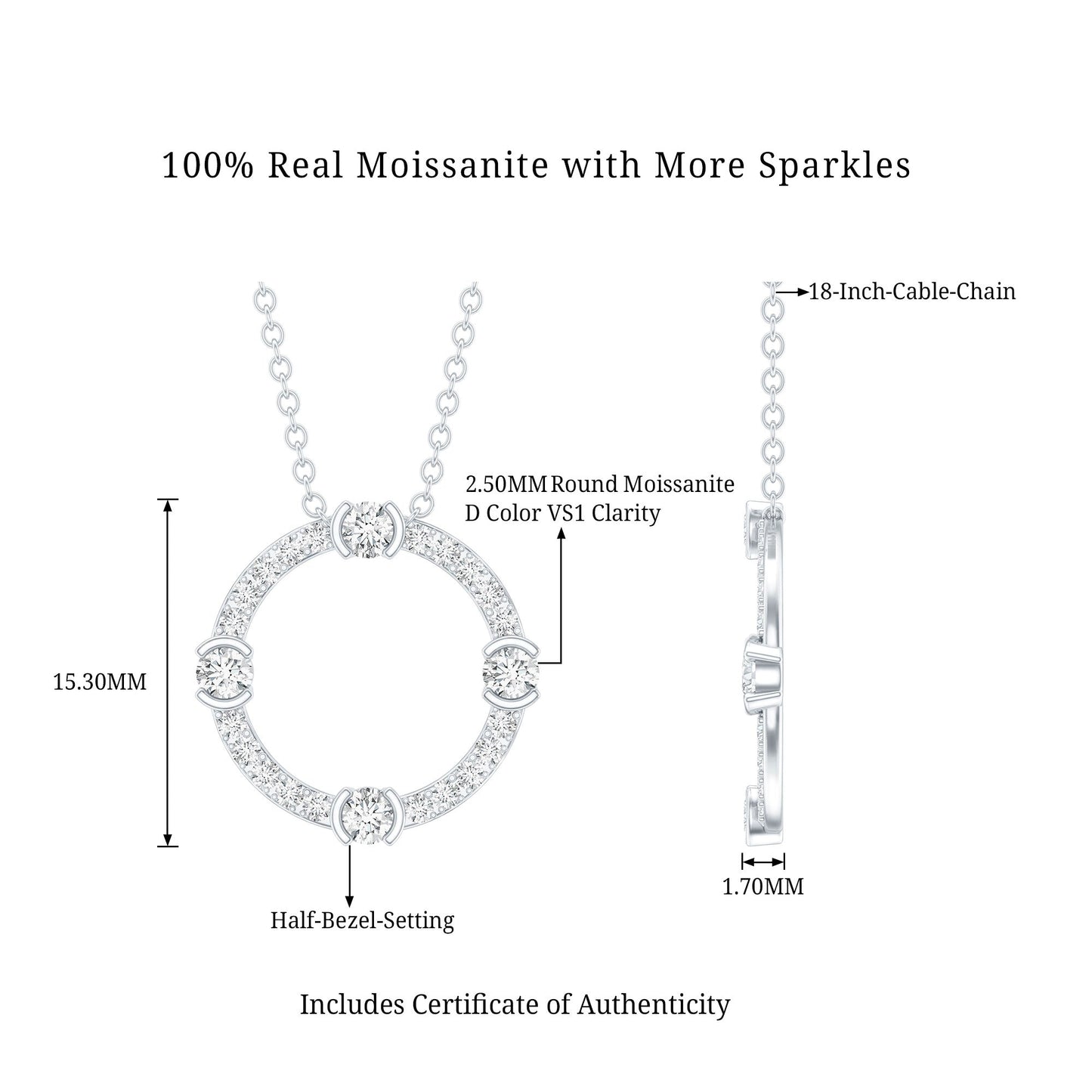 Sterling Silver Moissanite Eternity Necklace With Chain