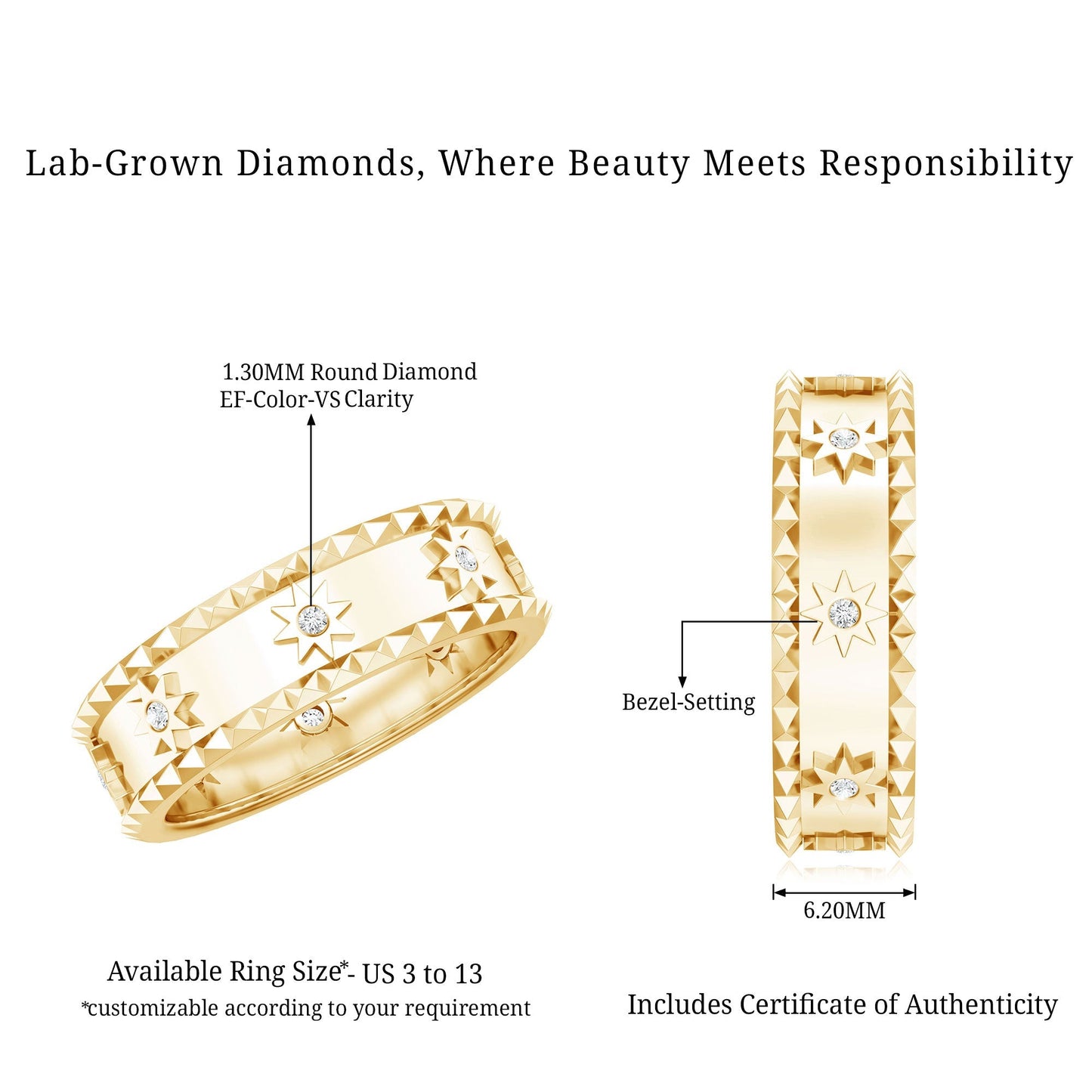 Vintage Inspired Lab Grown Diamond Starburst Wedding Band