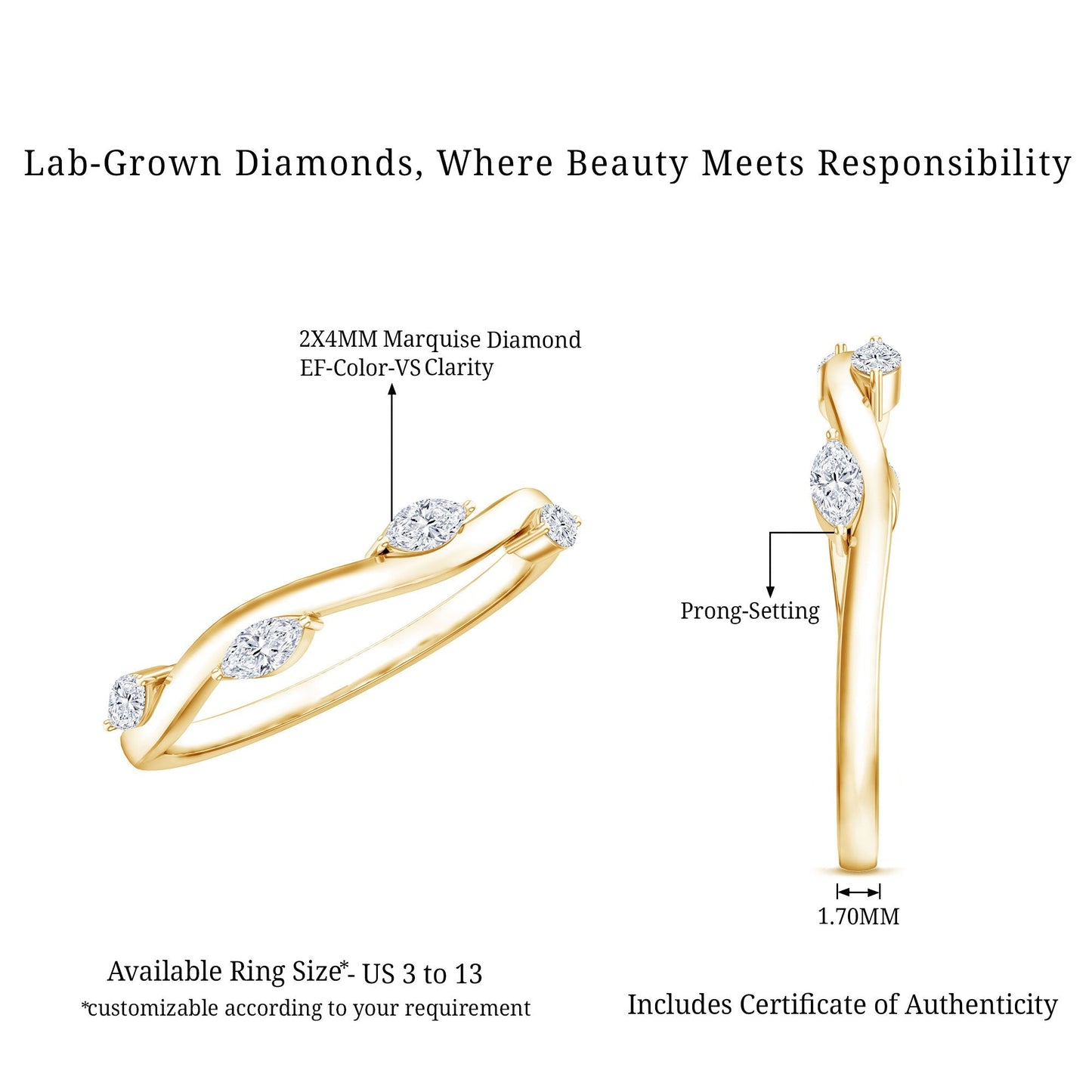 Marquise Cut Lab Grown Diamond Wedding Band