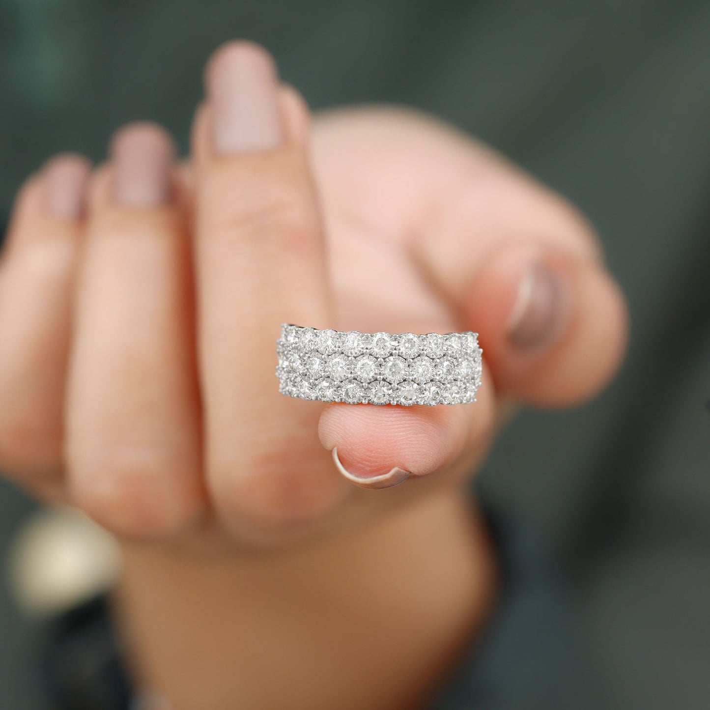 3 Row Lab Grown Diamond Wide Wedding Band with Certificate