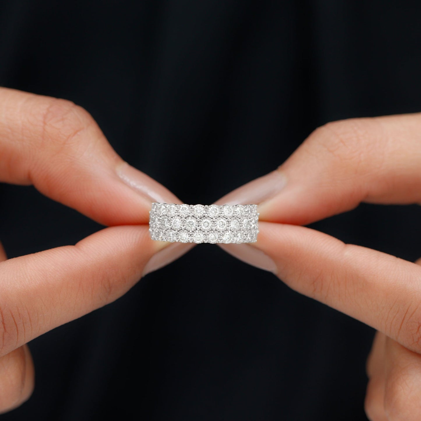 3 Row Lab Grown Diamond Wide Wedding Band with Certificate