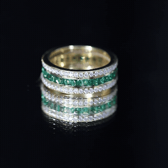 Certified Lab Grown Emerald 3 Row Eternity Wedding Band