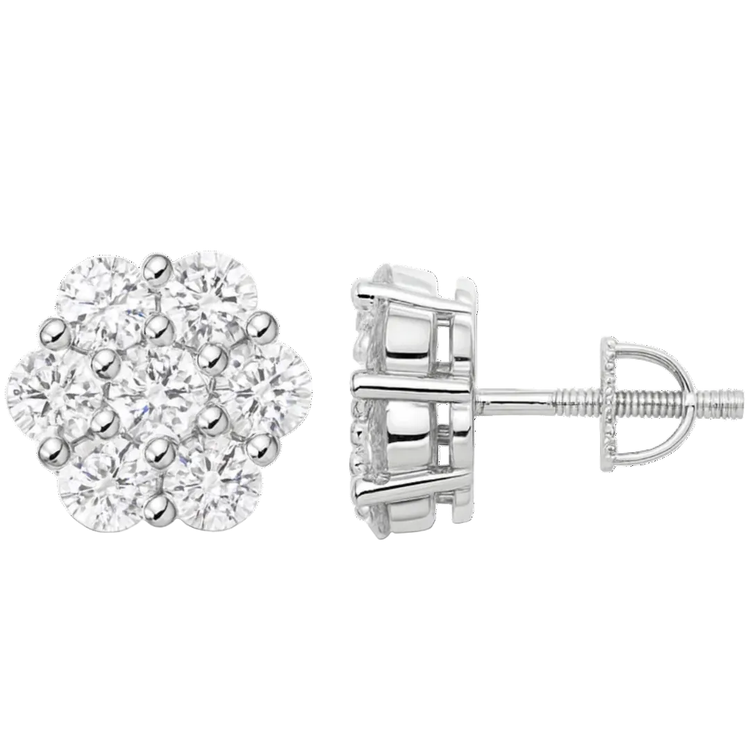 Moissanite Cluster Stud Earrings in925 Sterling Silver 6-10mm