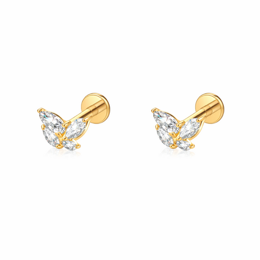 Marquise Cluster Stud Earrings - Gold Plated Titanium Flat Back Studs