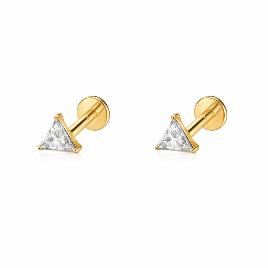 Triangle Stud Earrings - Gold Plated Titanium Flat Back Studs