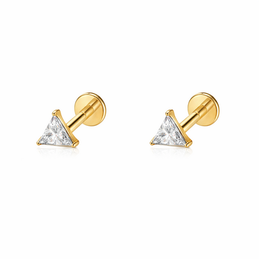 Triangle Stud Earrings - Gold Plated Titanium Flat Back Studs